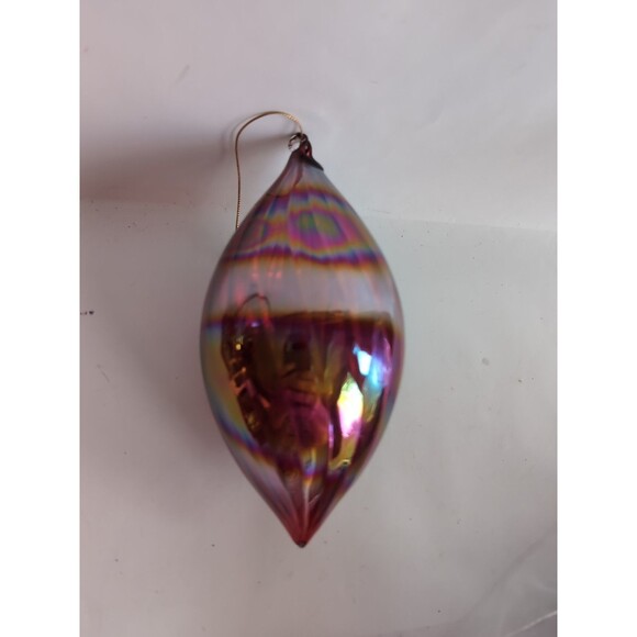 Vtg Red Iridescent Swirl Hand Blown Glass Teardrop Christmas Ornament Large - Picture 1 of 3